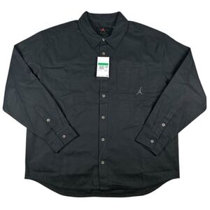 New Jordan Essentials Men's Black Button-Down Loose Fit Casual LS Shirt Medium